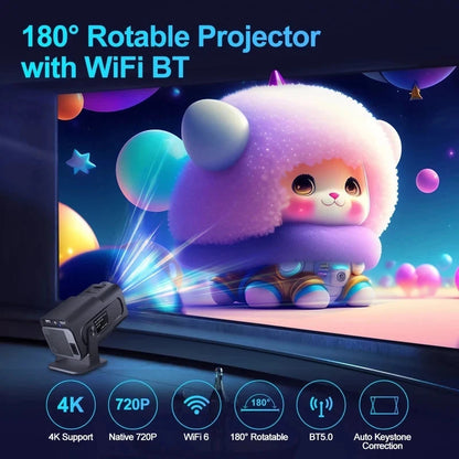 FGHGF HY320 Mini Upgrade Native 720P Android 11 Projector 300ANSI Wifi6 BT5.0 4K Cinema Outdoor Portable 180 ° Rotable Projector