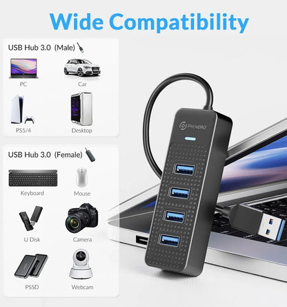 PHIXERO USB 3.0 Hub 2500Mbps Ethernet With RJ45 USB Splitter Multi Port Data Adapter Expander for Laptop Computer PC Accessories