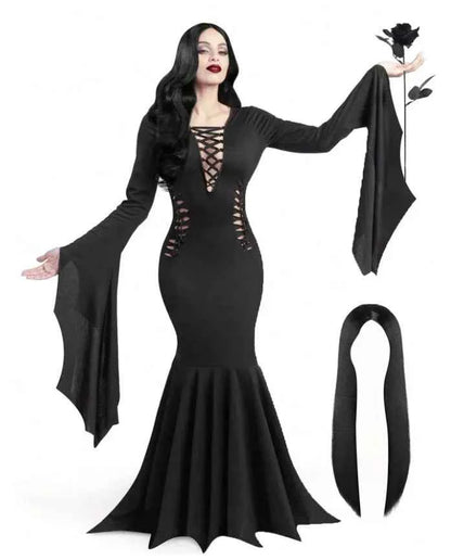 Plus Size Women Fashion Halloween Slimming Long Sleeve  Dress Ladies Sexy Bat Sleeve Fishtail Dress Women's Witch Party Dress