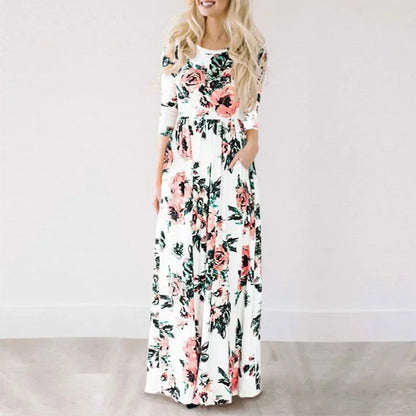 Women Summer Floral Print Maxi  2025 Loose White Boho Beach Dress Women Vintage Evening Party Long Dress Vestidos Female Robe