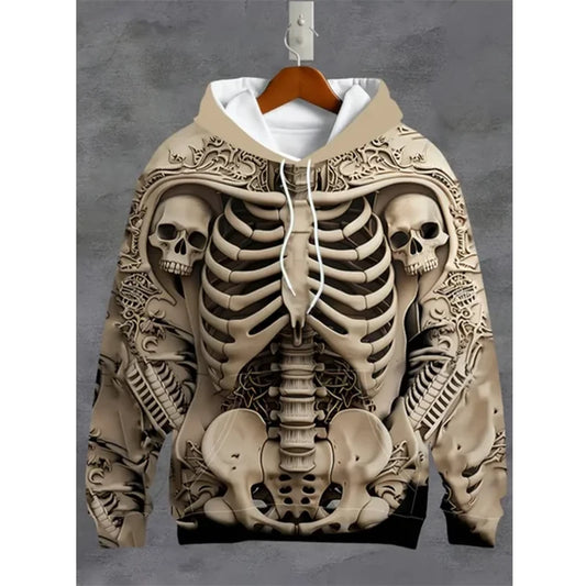 Vintage Men's Sweatshirt 3D Skull Graphic Printed Casual Hoodie