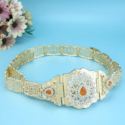 Arabic Style Women Belt Metal Waist Chain Adjustable Length Moroccan Caftan Belt