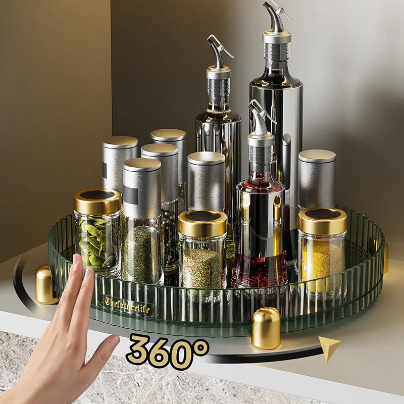 Kitchen Spice Rack Double Layer 360° Rotating Seasoning Holder Large Capacity Shelf Snacks Cosmetics Office Bathroom Storage - AMULET RING STORE