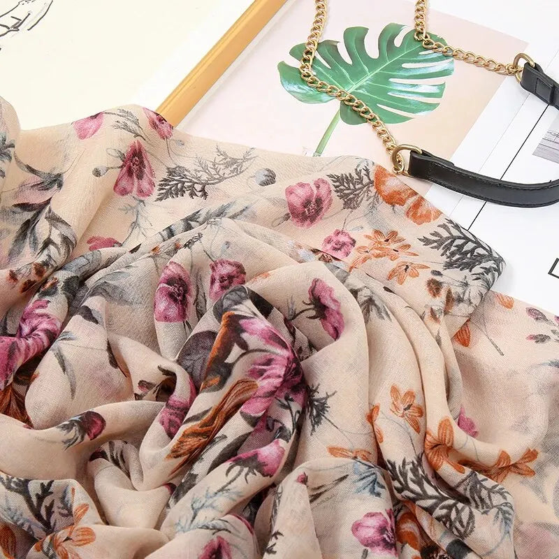 Fashion Printing Flower Tassel Shawl Cotton Viscose Scarf Women Beach Sunscreen Shawl Muslim Hijab Wrap Headscarf 180*90cm - AMULET RING STORE