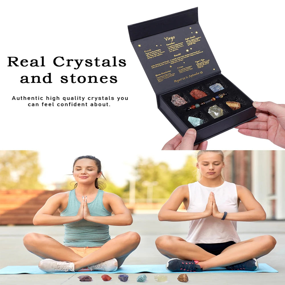 Aries Bracelet Birthday Gift Box To Friend Family Constellation Sign Braided Bracelet With 6 Natural Stone Jewelry For Women Men