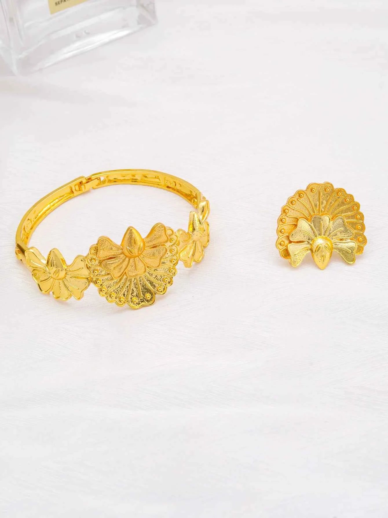 Dubai Fashion 24k Gold Plated Necklace Earrings Ring Bracelet Jewelry Sets for Women Wedding African Indian Jewellery