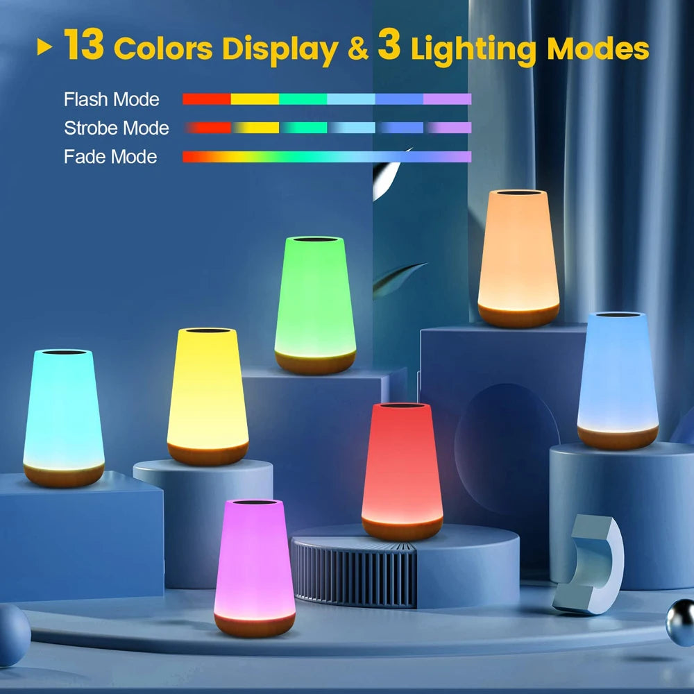 13 Color LED Changing Night Light RGB Remote Control Touch Dimmable Lamp Portable Table Bedside Lamp USB Rechargeable Night Lamp - AMULET RING STORE