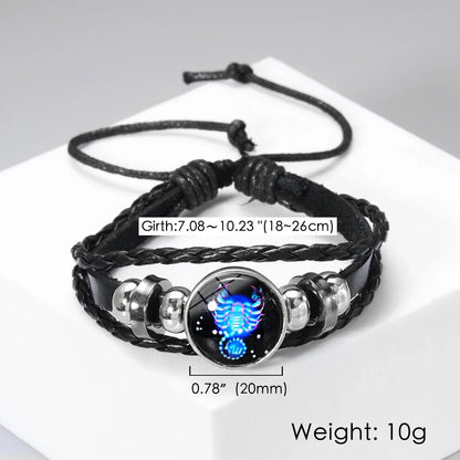 12 Constellation Zodiac Sign Charm Luminous Bracelets Men Women Vintage Multilayer Wrap Leather Bracelet Gift pulsera hombre
