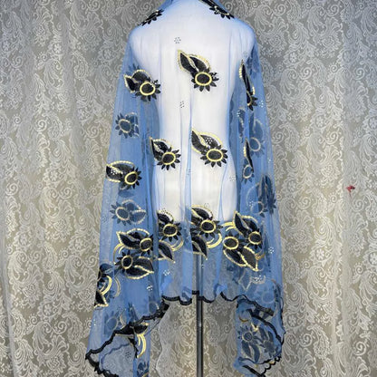 on sale 2025 New African Net Hijab Scarf For Muslim Women African Dubai Islam Headscarf Embroidery Shawls voile - AMULET RING STORE