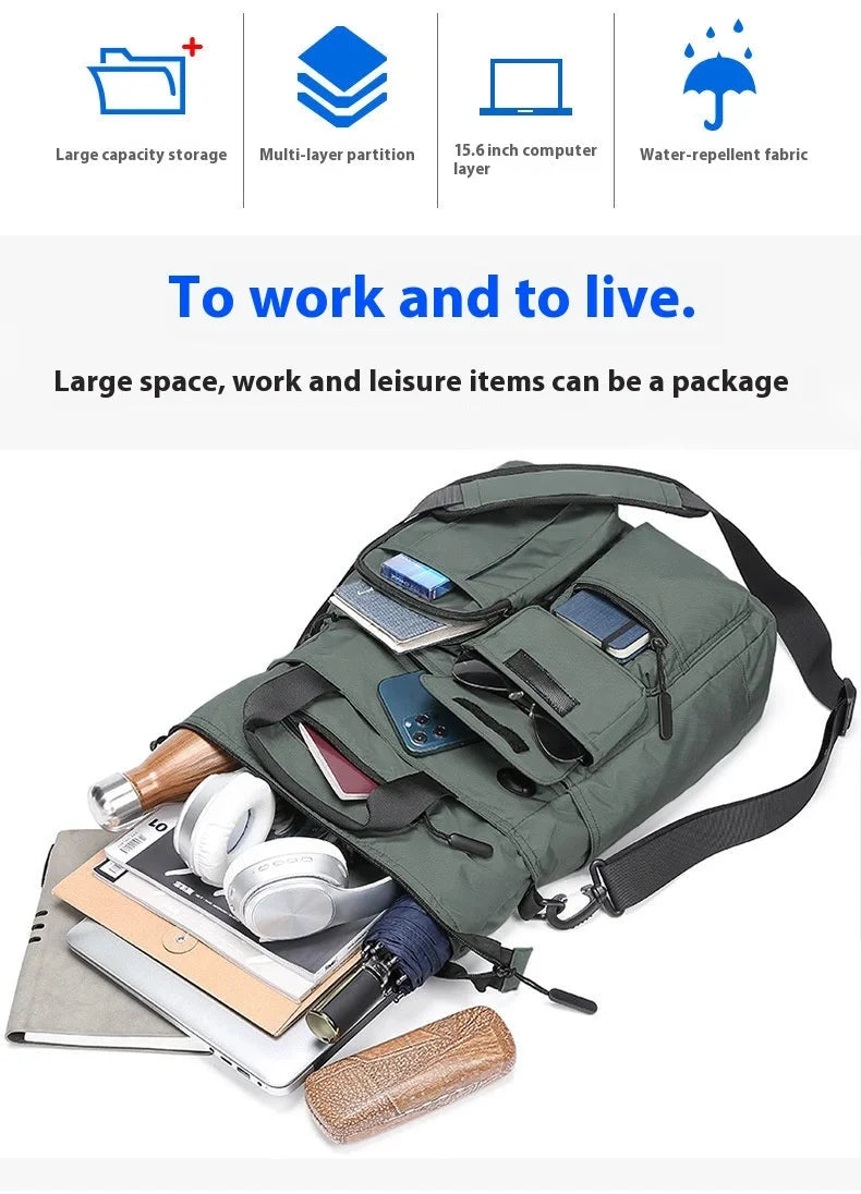 Business Men Shoulder Bag Multilayer Multifunctional Tablet and Document Handbag Diagonal Cross bag Leisure Briefcase