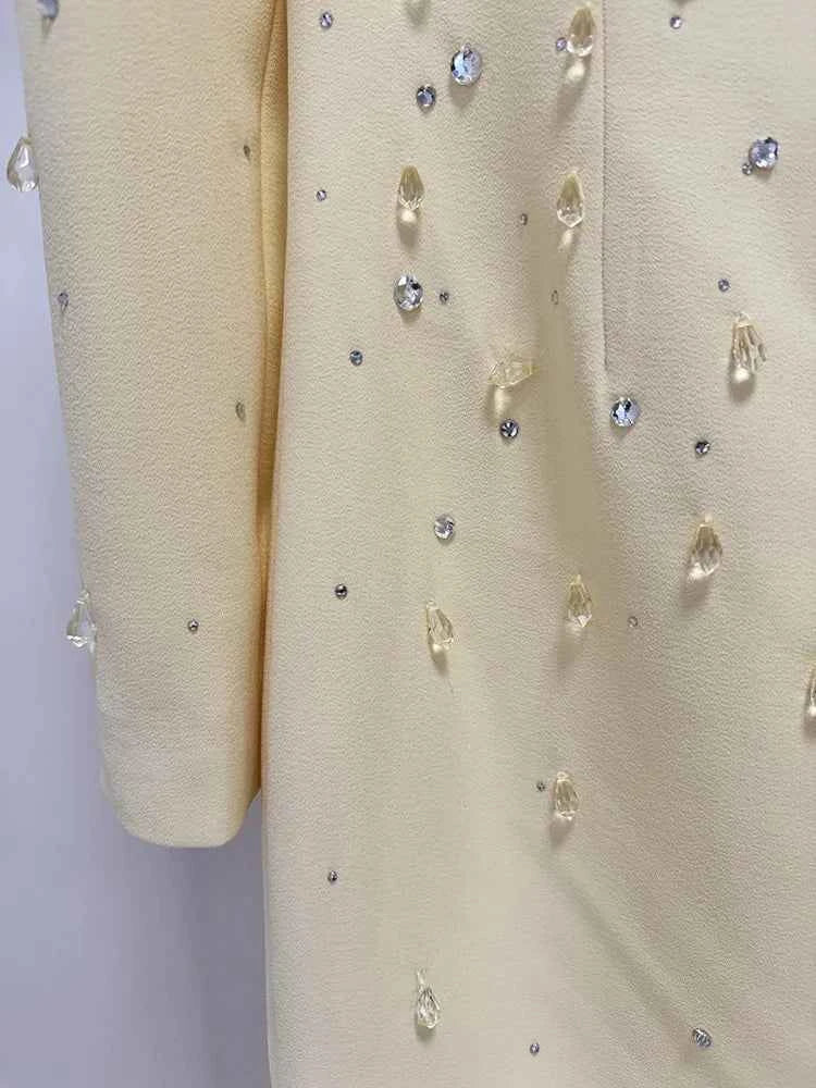 HIGH QUALITY Newest Fashion 2025 Designer Vestido Women's Square Collar Beading Diamonds Long Sleeve Maxi Dress