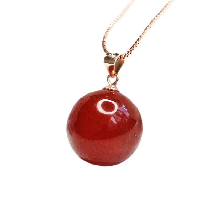 wholesale nature Red Agate Round Bead Pendant necklace 925 Silver Plated brass Clasp Head Women's Fashion Jewellery