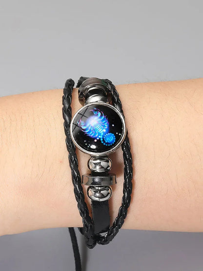 12 Constellation Zodiac Sign Charm Luminous Bracelets Men Women Vintage Multilayer Wrap Leather Bracelet Gift pulsera hombre