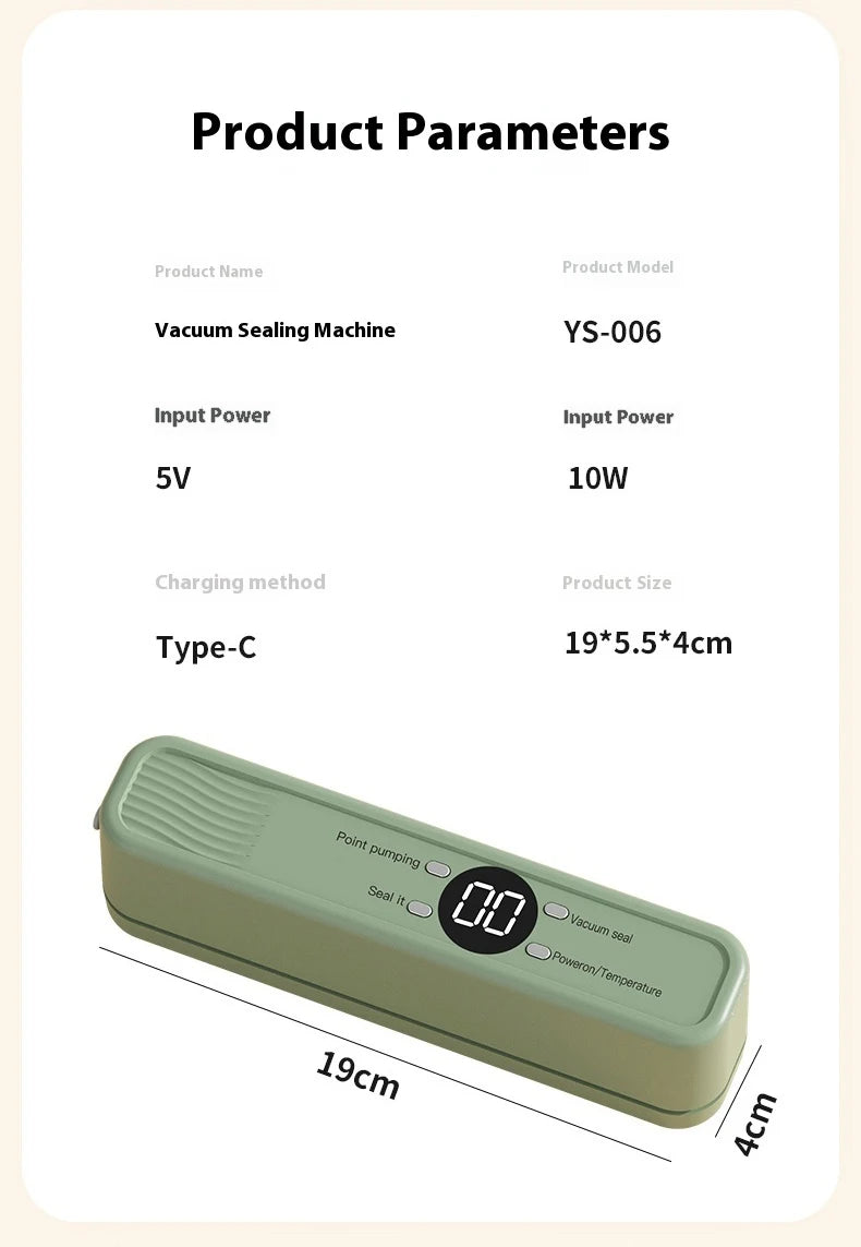 Wireless Vacuum Sealer Machine - 60KPA Powerful Suction, Portable Food Saver with 3 Temperature Levels,External Pumping Function - AMULET RING STORE