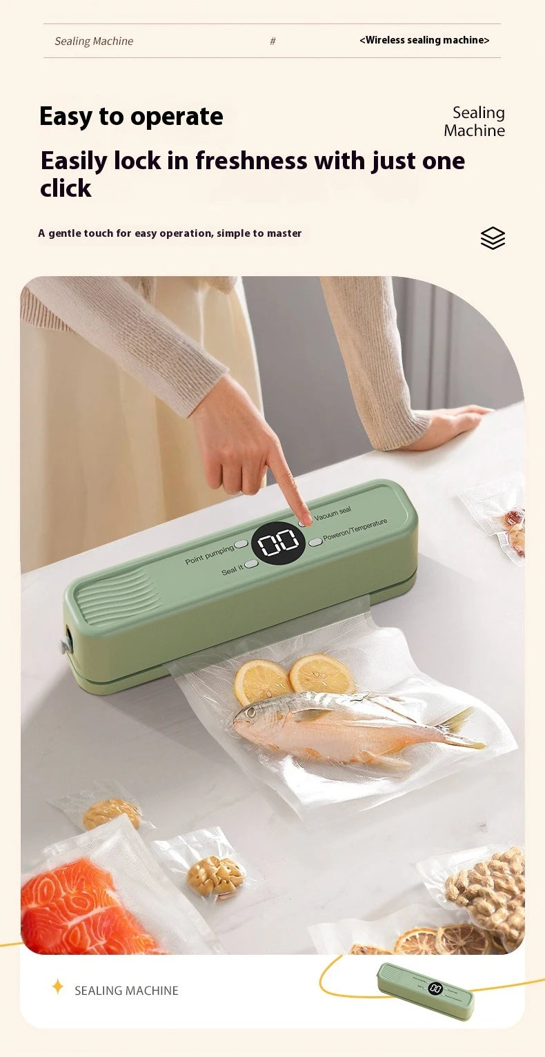 Wireless Vacuum Sealer Machine - 60KPA Powerful Suction, Portable Food Saver with 3 Temperature Levels,External Pumping Function - AMULET RING STORE