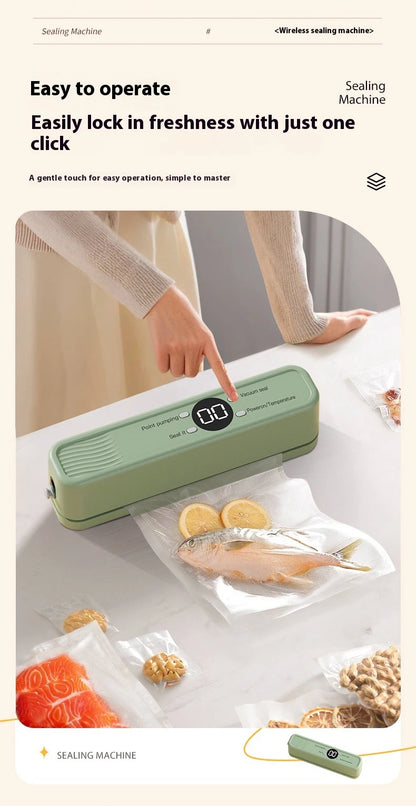 Wireless Vacuum Sealer Machine - 60KPA Powerful Suction, Portable Food Saver with 3 Temperature Levels,External Pumping Function - AMULET RING STORE