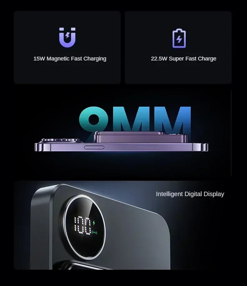 30000mAh MagSafe Power Bank - 15W Magnetic Wireless Charger with PD Fast Charge for iPhone 15/14/13 (Qi-Certified for Android) - AMULET RING STORE