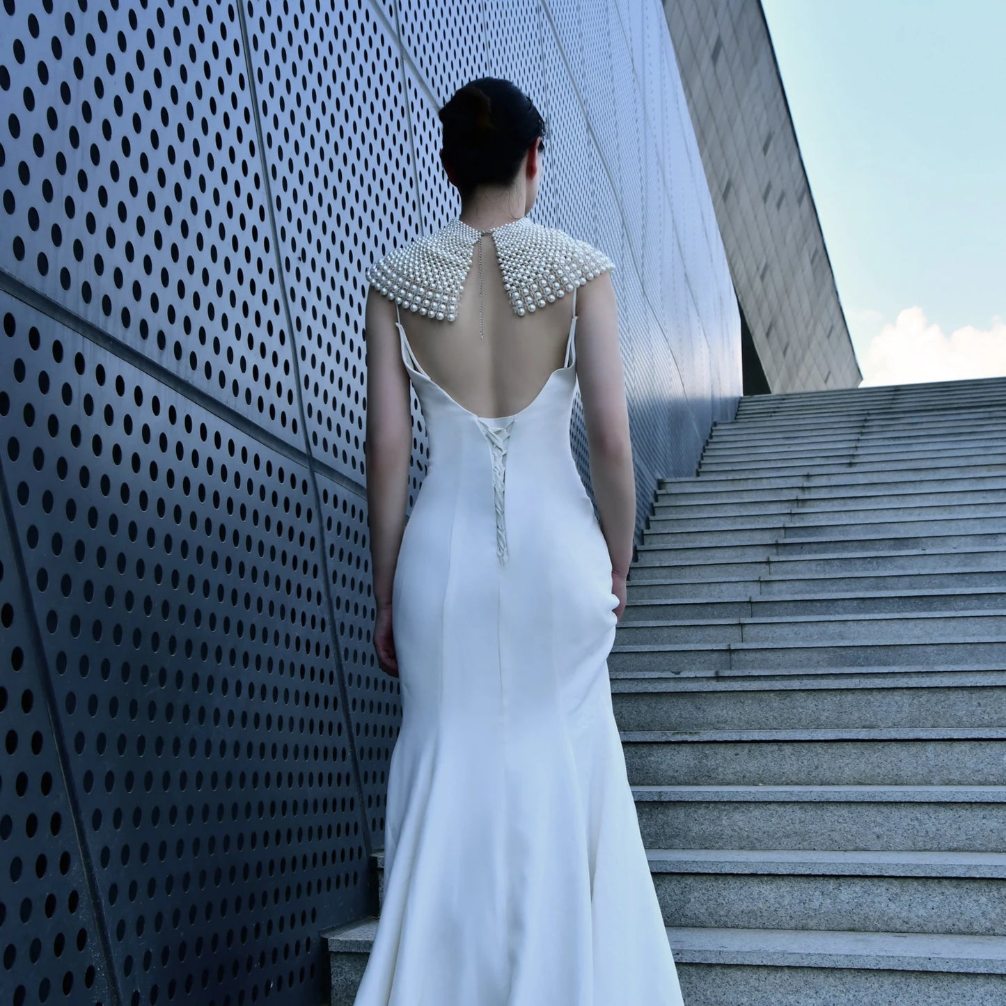 VG68 Pearls Necklace Beaded Neck Chain Bridal Covered Body Chain Women Accessories Off Shoulder Bolero Neck Chain Decoration - AMULET RING STORE