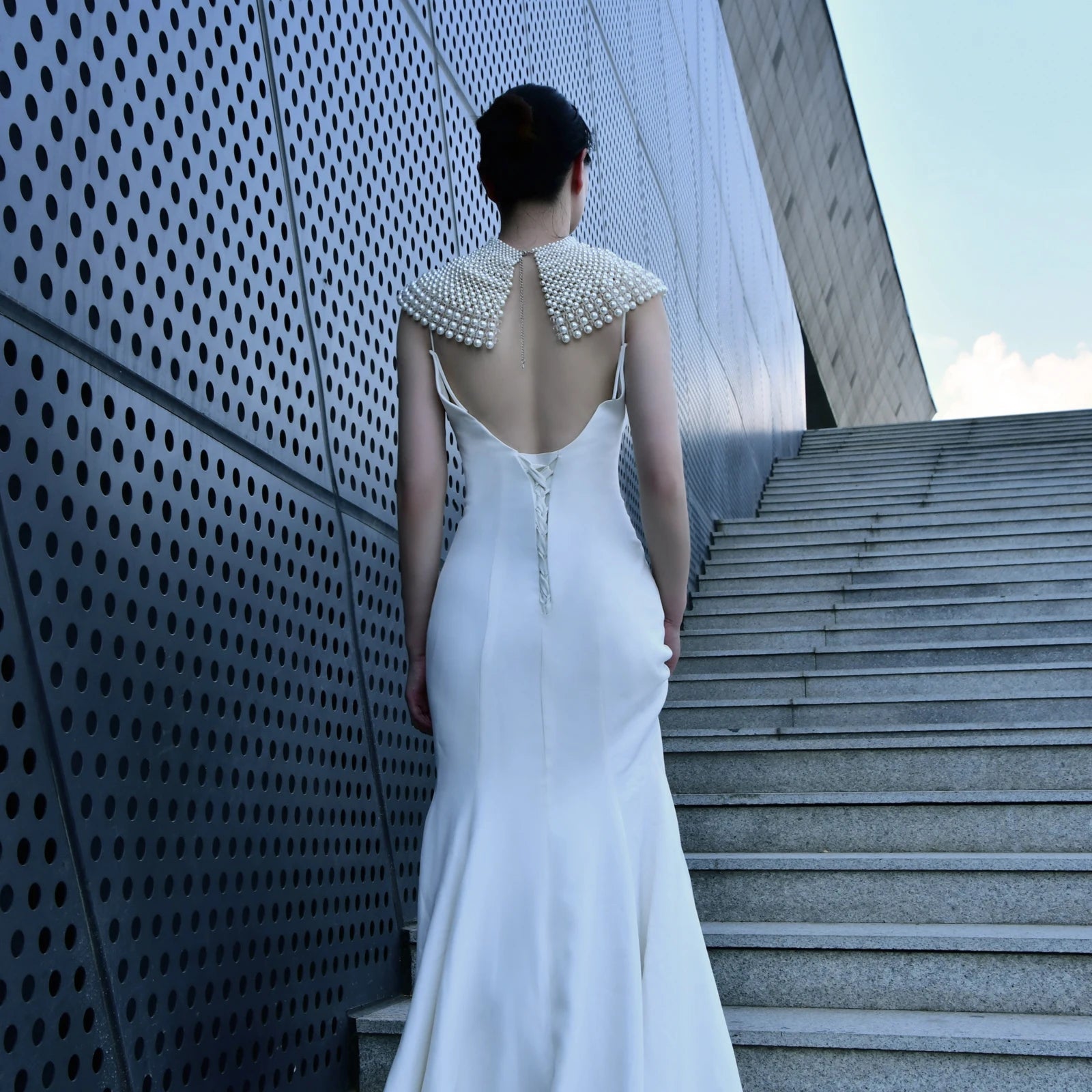 VG68 Pearls Necklace Beaded Neck Chain Bridal Covered Body Chain Women Accessories Off Shoulder Bolero Neck Chain Decoration - AMULET RING STORE