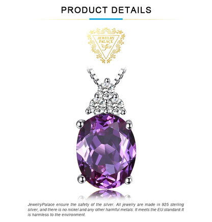 JewelryPalace Oval Purple Created Alexandrite Sapphire 925 Sterling Silver Pendant Necklace Gemstone Statement Necklace No Chain