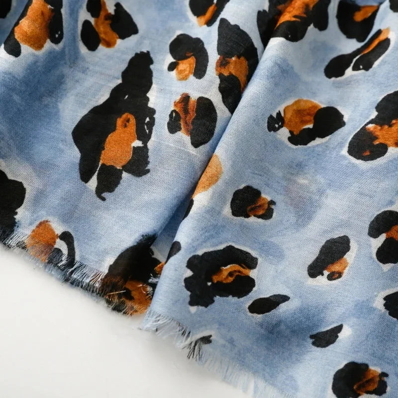 88*180cm Leopard Print Women Viscose Scarf Summer Beach Shawl Cotton Linen Feeling Tassel Pashmina Muslim Hijab Wrap Lady