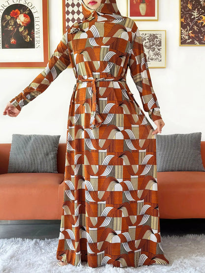 2025 Floral Ramadan Muslim Dress Solid Color Khimar Kaftan Abaya Robe with Attached Hijab Middle East Prayer Garment for Women - AMULET RING STORE