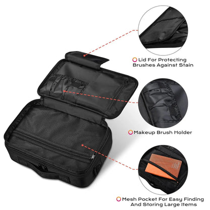 Large capacity travel makeup case, portable artist organizer with adjustable dividers and shoulder strap for toiletries jewelry - AMULET RING STORE