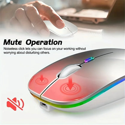 Wireless Mouse Bluetooth and 2.4GHz Dual Modes Rechargeable RGB Ergonomic Silent Click for PC iPad Laptop Cell Phone TV - AMULET RING STORE