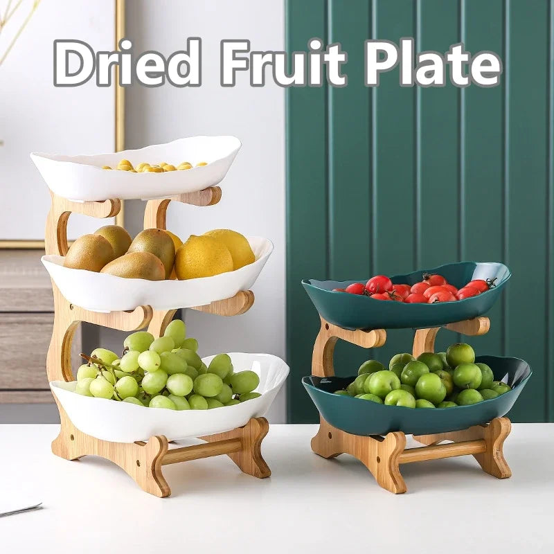 2/3 Layer Table Plates Dinnerware Wooden Kitchen Fruit Bowl with Floors Partitioned Dish Candy Cake Trays Fruit Plate Salad Bowl - AMULET RING STORE