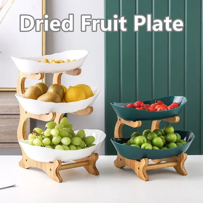 2/3 Layer Table Plates Dinnerware Wooden Kitchen Fruit Bowl with Floors Partitioned Dish Candy Cake Trays Fruit Plate Salad Bowl - AMULET RING STORE
