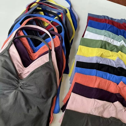 2PCS Yoga Gym Set Women Seamless Strappy Yoga Bra Top High Waist Workout Scrunch Shorts Sports Suit Fitness Clothes Sportswear