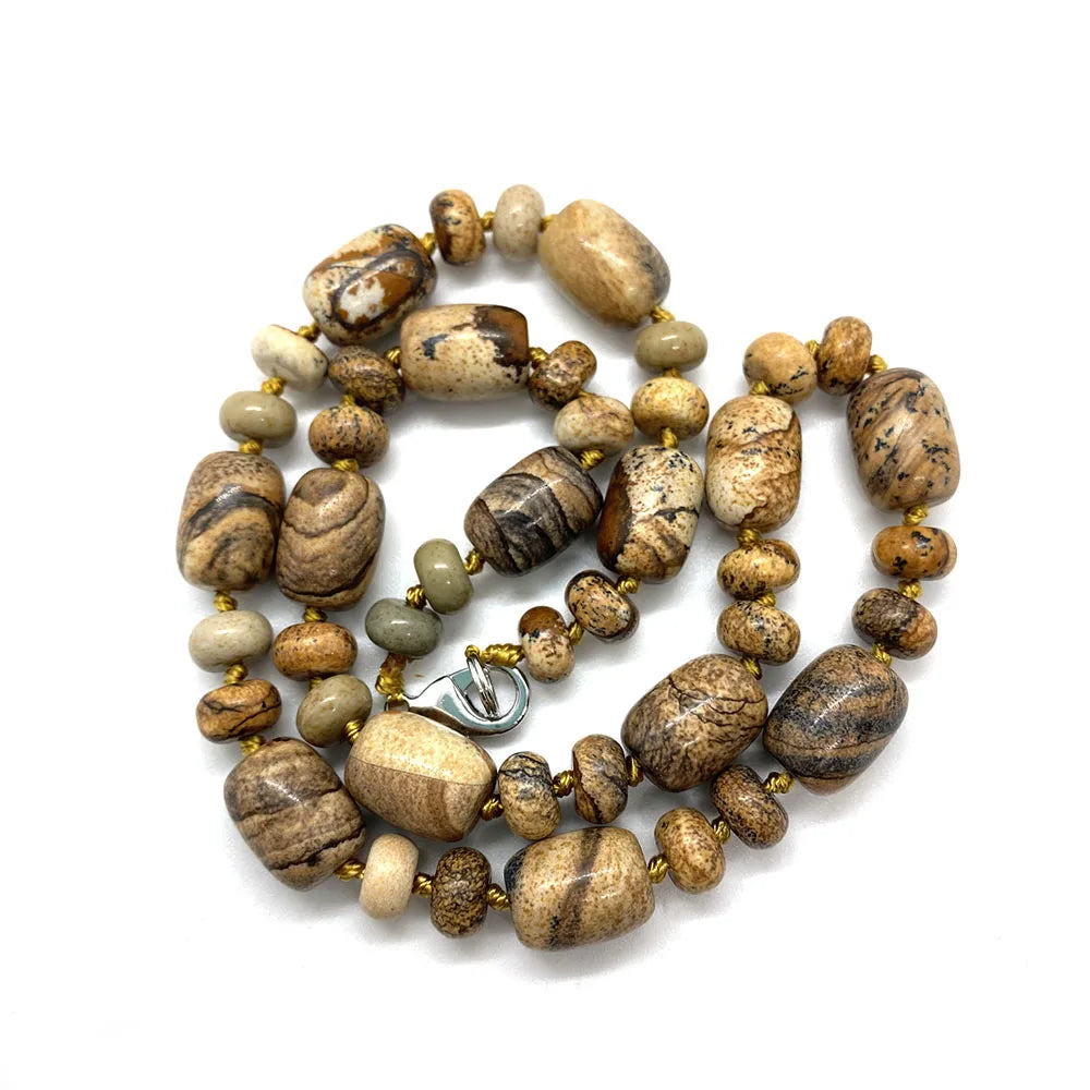 Natural Stone Malachite Lapis Lazuli Agate Necklace 10x14mm Cylindrical Beads 5x9mm Abacus Beads Ladies Necklace about 18 Inches - AMULET RING STORE