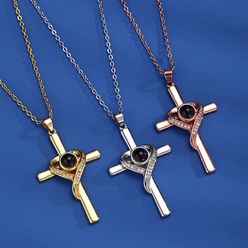 Fashion Projection Necklace Jewelry Personalized Photo Custom Cross Pendant Suitable For Male And Female Couples To Give Gifts - AMULET RING STORE