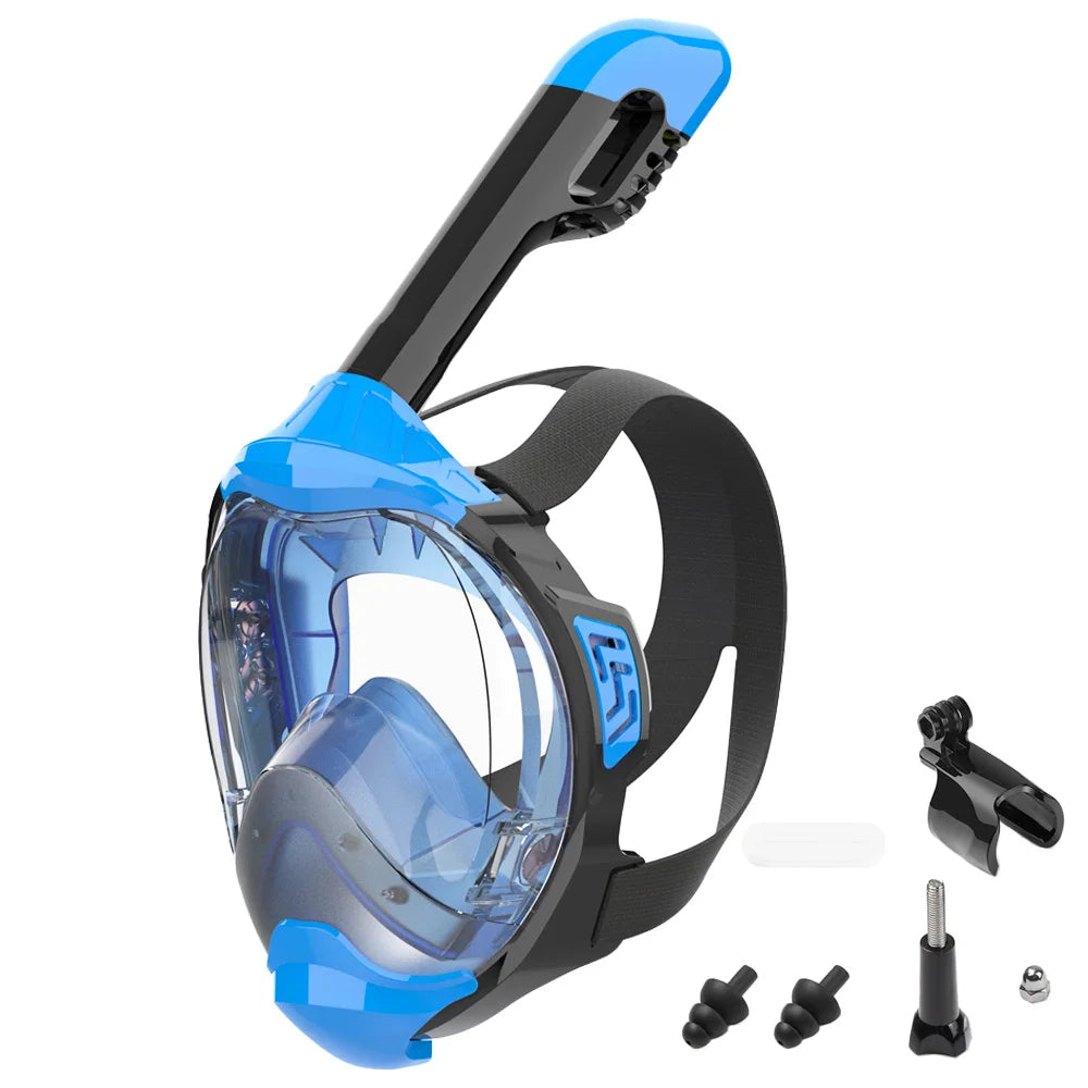 Full Face Snorkel Mask with Latest Dry Top Breathing System Detachable Camera Mount for Adults Panoramic View Anti-Leak Anti-Fog - AMULET RING STORE
