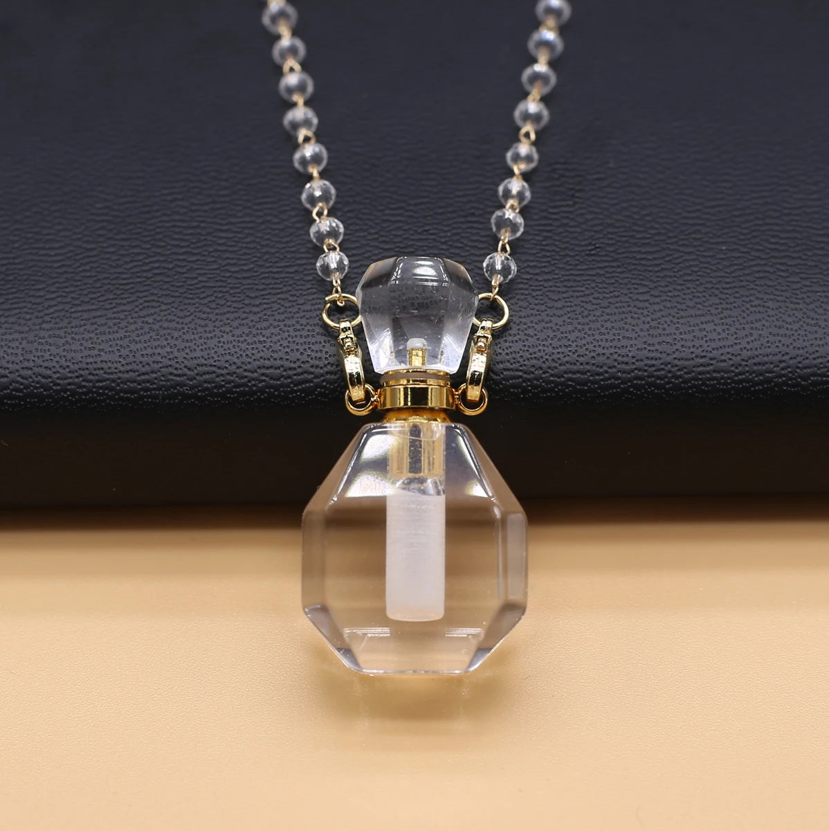 Natural Clear Quartz Stone Essential Oil Diffuser Pendant Stone Bead Chain Perfume Bottle Pendant Necklace Women Jewelry Party - AMULET RING STORE