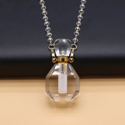 Natural Clear Quartz Stone Essential Oil Diffuser Pendant Stone Bead Chain Perfume Bottle Pendant Necklace Women Jewelry Party - AMULET RING STORE