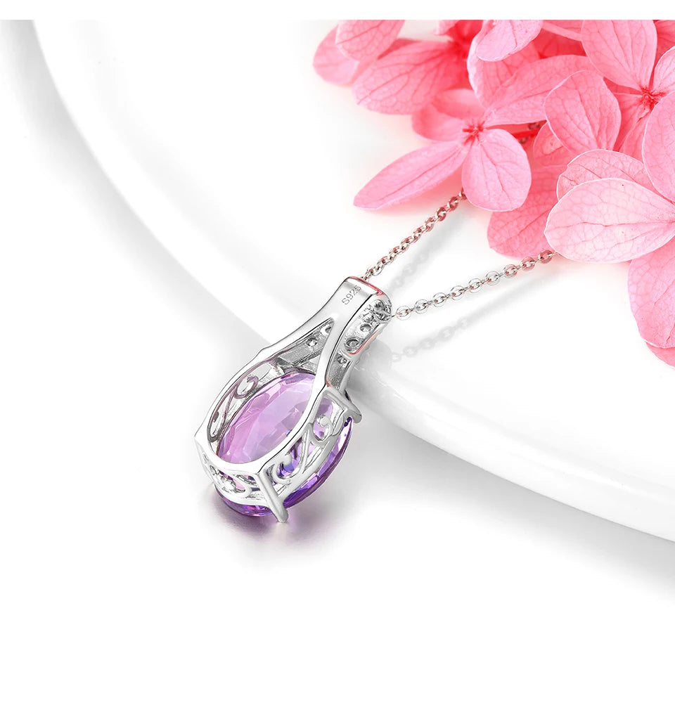 Natural Amethyst Sterling Silver S925 Rhodium Plated 8.5 Carats Genuine Birthstone Big Size Quarts Birthday Gift for Women