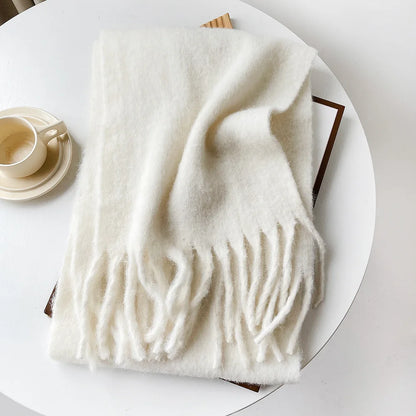 Korean Version Stylish Solid Scarf Women Men Autumn Winter Wool Blend Soft Pulled Mufller Female Male Versatile Pink Shawl Girl