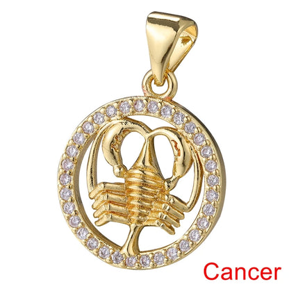 Juya DIY Imitation Pearl Shell 18K Gold Plated 12 Zodiac Charms For Handmade Fashion Birthstone Season Pendants Jewelry Making