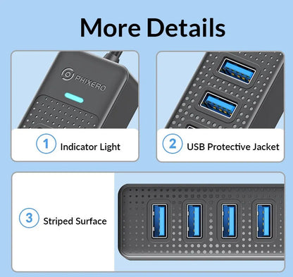 PHIXERO USB 3.0 Hub 2500Mbps Ethernet With RJ45 USB Splitter Multi Port Data Adapter Expander for Laptop Computer PC Accessories