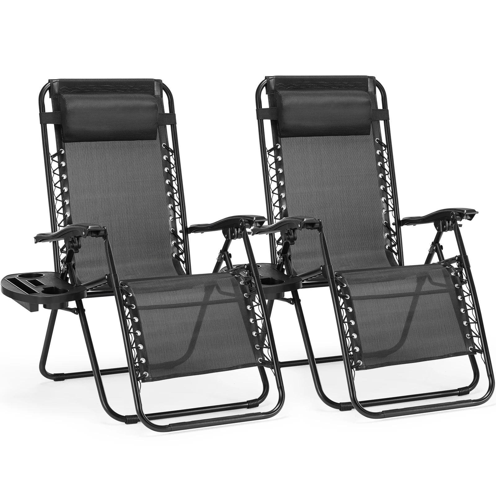 JHK Zero Gravity Set of 2 Portable Recliner Camping Patio Outdoor Garden Lounge Chair with Cup Holder Trays Adjustable Pillow - AMULET RING STORE