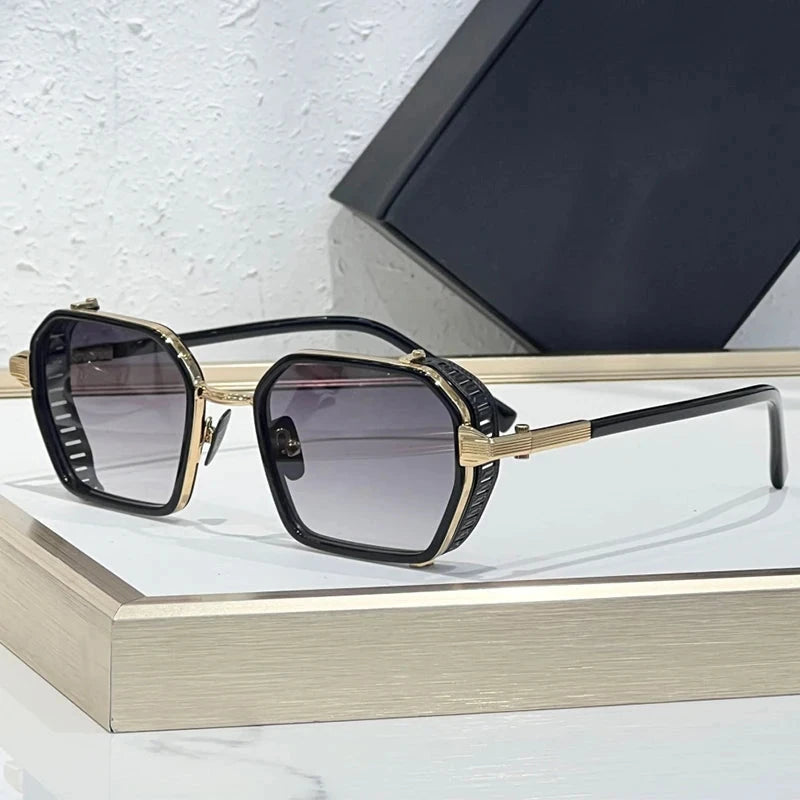 Alloy Rectangle Gradient Sunglasses for Men and Women Retro High Quality Brand Designer UV400 Outdoor Handmade Trendy Eyeglasses