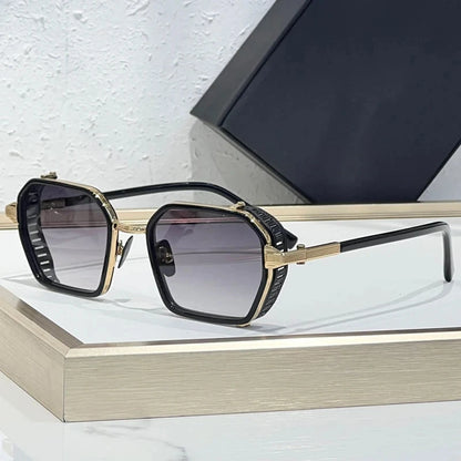 Alloy Rectangle Gradient Sunglasses for Men and Women Retro High Quality Brand Designer UV400 Outdoor Handmade Trendy Eyeglasses