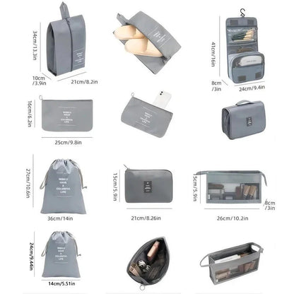 8/9/10/11 Pcs Set Travel Organizer Storage Bags Suitcase Packing Cubes Set Cases Portable Luggage Clothe Shoe Tidy Pouch Folding - AMULET RING STORE