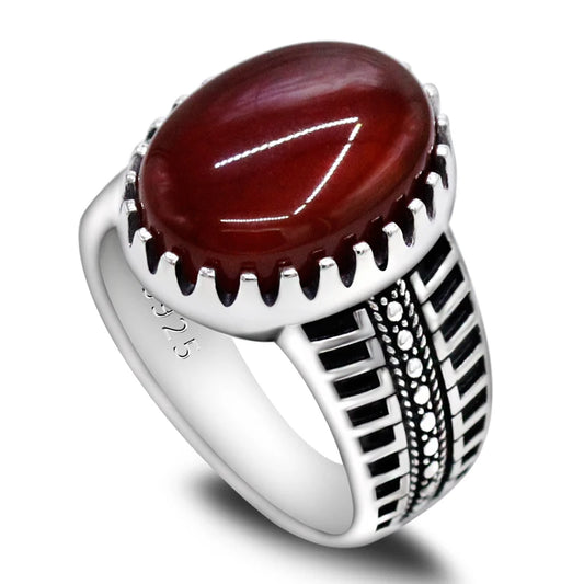 Türkiye Men's Handmade Ring S925 Silver Classic Vintage Natural Red Agate Fashion Holiday Jewelry Holiday Party Gift