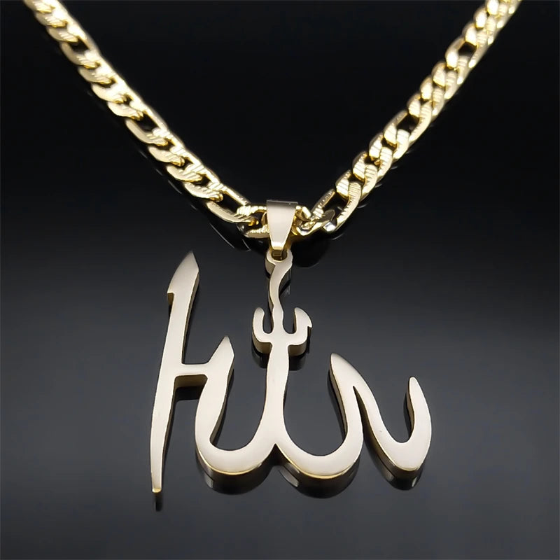 Arabic Allah God Pendant Necklace for Men Women Stainless Steel Gold Plated Islamic Muslim Amulet Necklaces Jewelry N3238S05