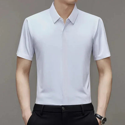 High end Mulberry Silk Dress Shirts Business Men Wrinkle Resistant Button Invisible Elastic Tops Luxurious Male Quality Clothing