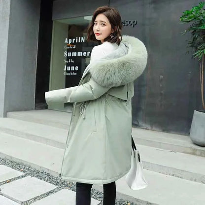 Winter Jacket 2025 New Women Parka Clothes Long Coat Wool Liner Hooded Jacket Fur Collar Thick Warm Snow Wear Padded Parka 6XL