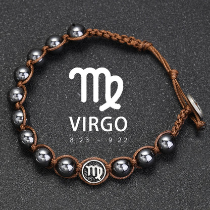 12 Zodiac Signs Natural Stone Bracelets Leo Capricorn Taurus Cancer Bracelets Women Men Couple Friendship Jewelry Gift Bracelets