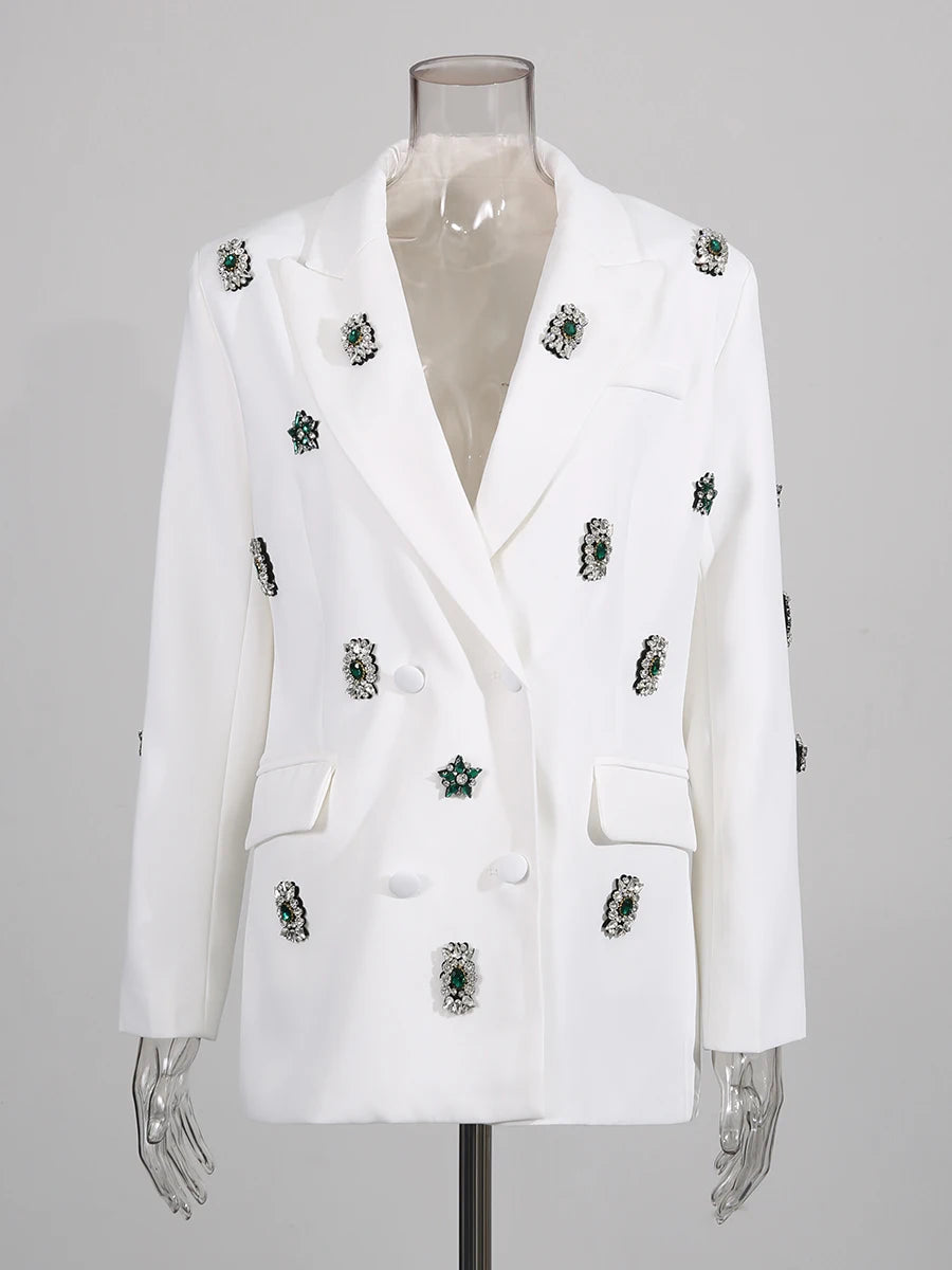 TWOTWINSTYLE Solid Loose Spliced Bead Luxurious Blazers for Women Lapel Long Sleeves Nobility Blazer Female Autumn Fashion New